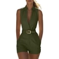 thumbnail image 3 of Dianli Lapel Romper Jumpsuit Belted Lapel V Neck Plunging Jumpsuit With Pockets Adjustable Waist Tie Short Overalls Day To Night Casual Work To Weekend Romper Jumpsuit Lapel Romper, 3 of 8