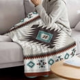 thumbnail image 3 of Turquoise Gray Boho Blanket Soft Cozy Warm Throw Blanket for Couch, Plush Fuzzy Flannel Fleece Blankets for Sofa, Southwestern Ethnic Geometric Bed Blankets Lightweight Gifts for Women, 50"x60", 3 of 9