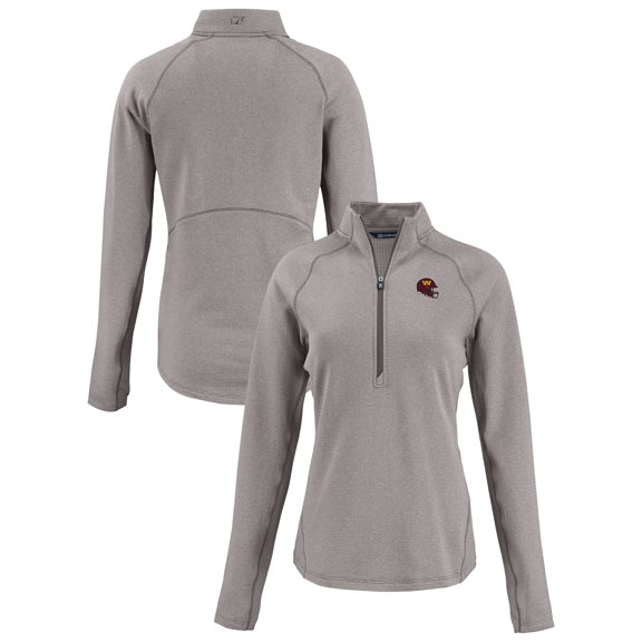 Women's Cutter & Buck Heather Gray Washington Commanders Peshastin Eco Fleece Recycled Tri-Blend Raglan Half-Zip Jacket