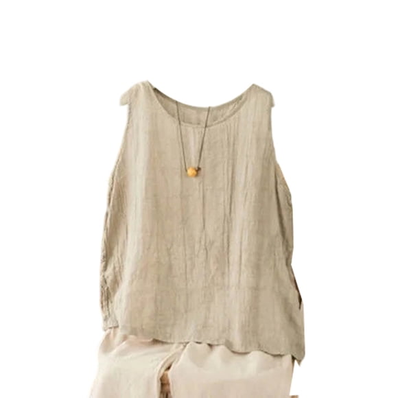 TaTaai Cotton Linen Women Camisole Tank Top Plus Size Loose Sleeveless Spring Summer New Casual Inner Outer Wear Machine Washable Breathable Lightweight Daily Fashion T-shirt Gift