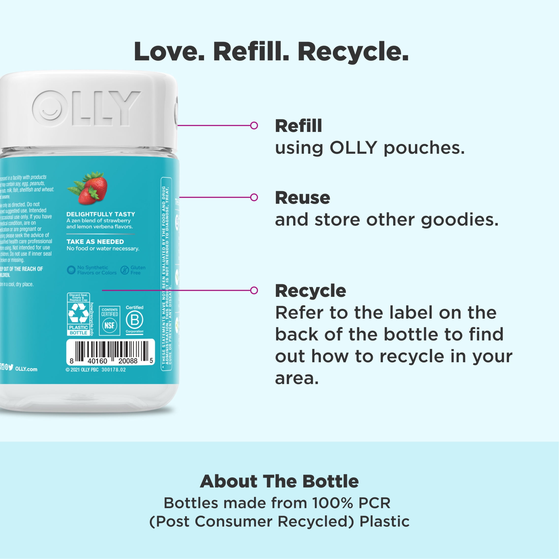 (3 pack) OLLY Goodbye Stress Gummy, Stress Support, GABA, L-Theanine, Berry Flavored, 74 Count