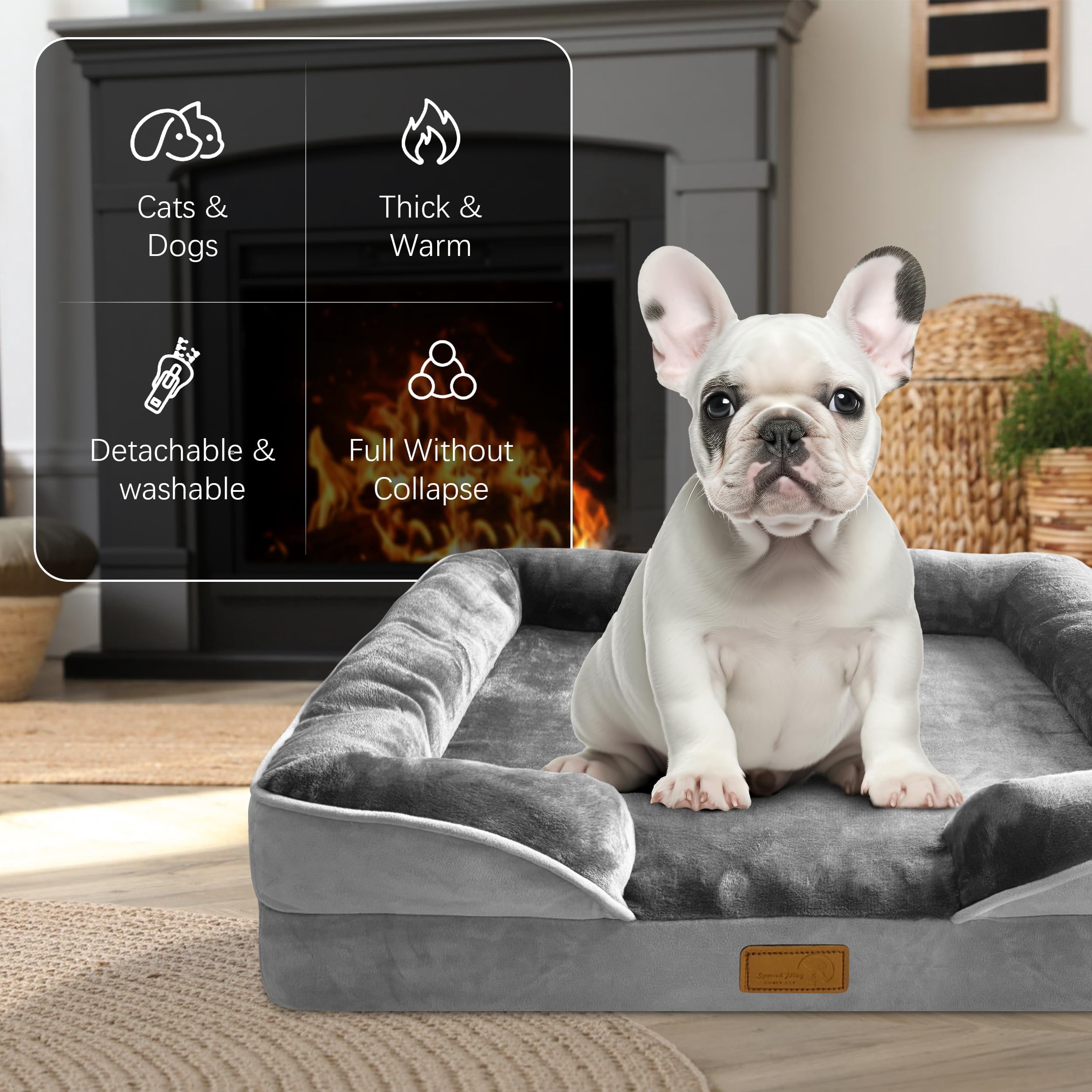 Dog Bed With Sides - Sofa Beds For Medium Dogs  Supportive Foam Pet Couch Washable Removable Cover Waterproof Lining And Non-slip Bottom Grey M