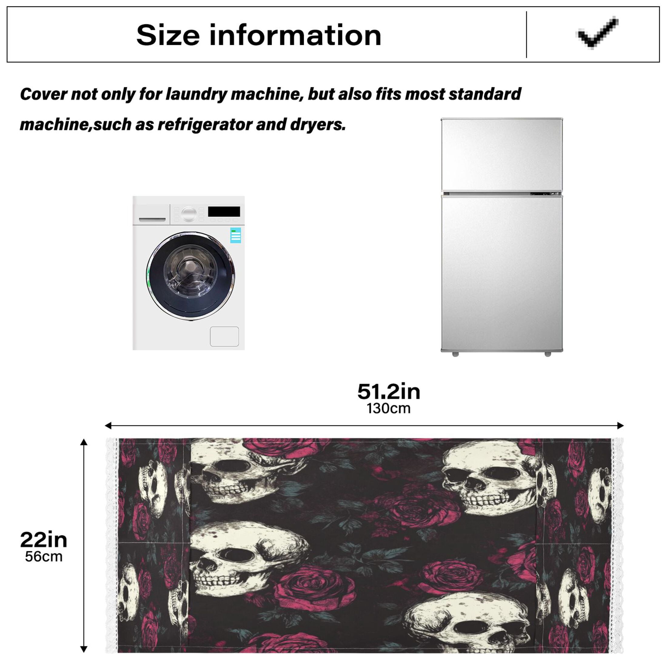 WOBOGO Skull Burgundy Roses Pattern Washing Machine Cloth Dryer Refrigerator Top Cover Protective Non-Slip Mat For Kitchen Laundry
