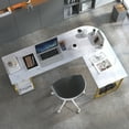 thumbnail image 5 of Aromei 70" L-Shaped Desk with 2-Tiers Storage Shelves, Home Office Large Corner Computer Desk, White and Gold, 5 of 10