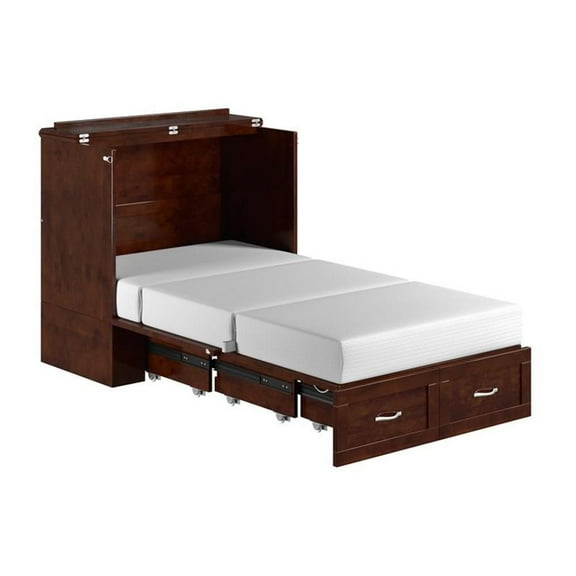 Kingfisher Lane Wood Twin Extra Long Murphy Bed Chest in Walnut
