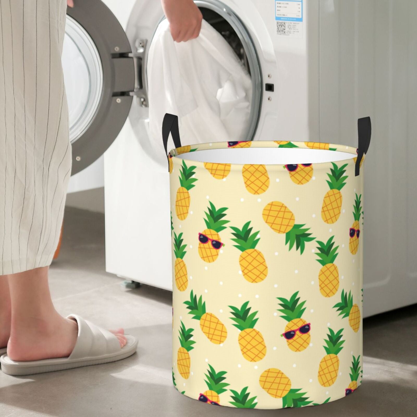 Large Laundry Basket with Handles - Cute Pineapple Sunglass Kids Baby Dirty Clothes Laundry Hamper for Bedroom Aesthetic