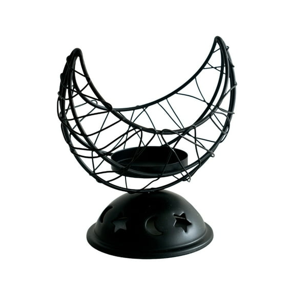 Gallickan Candlestick, Crescent Moon Metal Candle Holder, Iron Home Decor, Decorative Tabletop Ornament for Living Room, Bedroom, and Ambient Lighting, Black