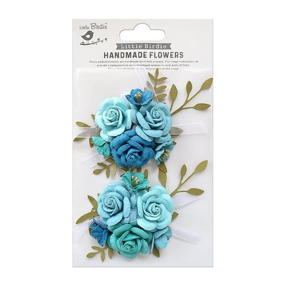 Little Birdie Arion Paper Flowers 2/Pkg-Aqua Medley
