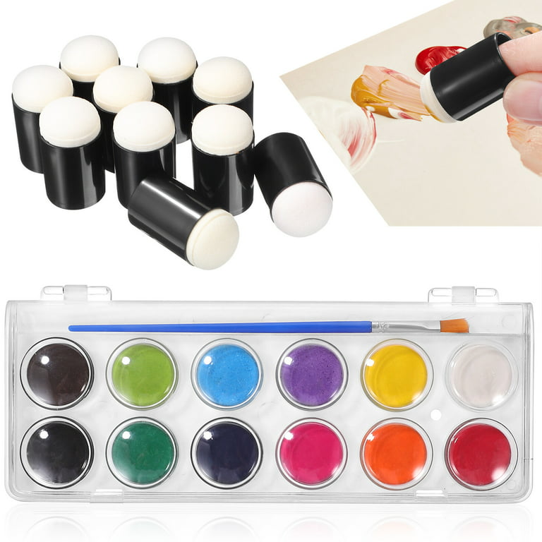 10 Pcs Finger Sponge Daubers Finger Painting Sponges with Watercolor Paint Set for Painting Art Ink Craft