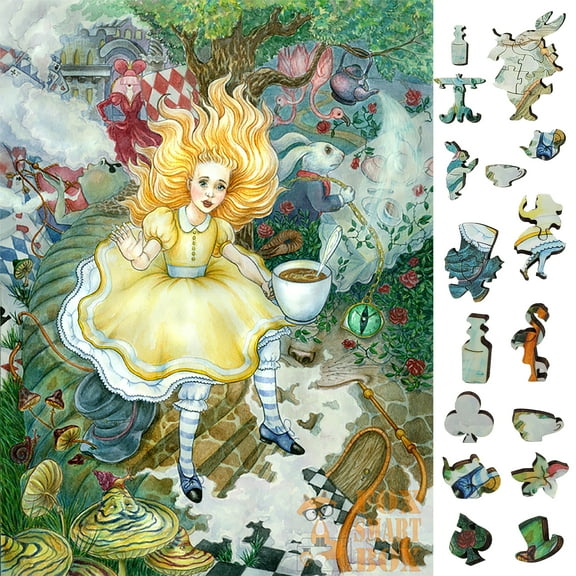 Wooden Jigsaw Puzzles for Adults with Uniquely Shaped Pieces - made in USA by FoxSmartBox - 250 Pieces - Alice's Fantasies