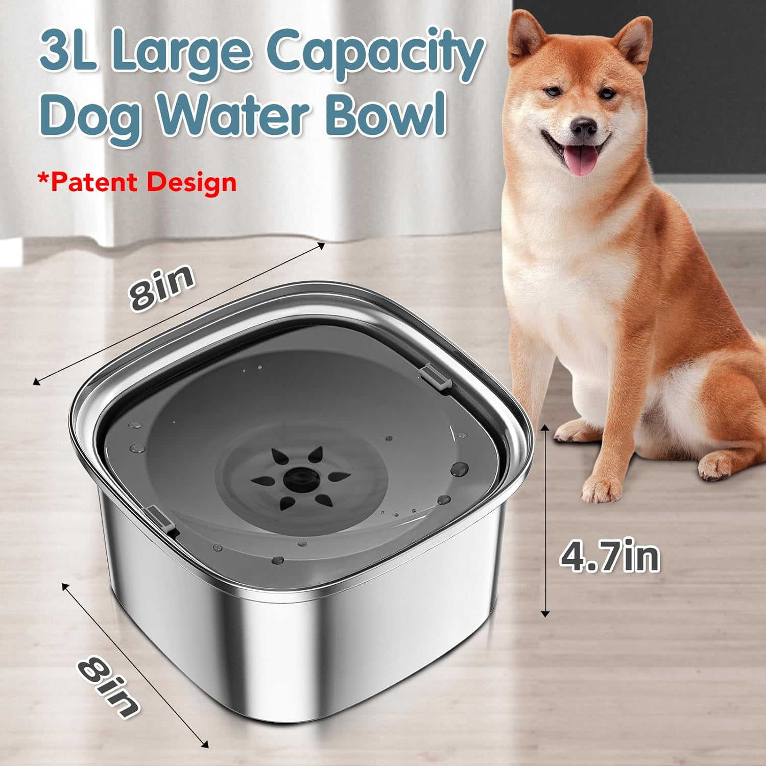 GHSDFBB UPSKY 3L Dog Water Bowl 101oz Stainless Steel Dog Bowl No Spill Large Capacity Dog Food Water Bowl Slow Water Feeder Spill Proof Pet Water