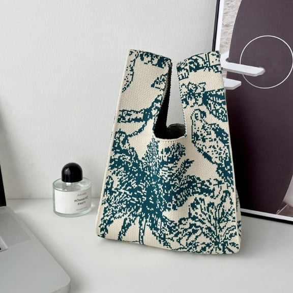 Niche Design Plaid Women Girls Shoulder Bag Shopping Bags Handmade Knit Handbag Knot Wrist Bag Tote Bag 08