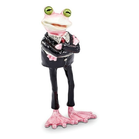 Bejeweled Frog - Bejeweled Pewter Frog Wearing Tux Trinket Box