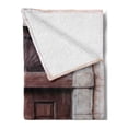 thumbnail image 2 of Rustic Soft Flannel Fleece Throw Blanket, Arched Wooden Venetian Door with Eastern Royal Ottoman Elements European Culture, Cozy Plush for Indoor and Outdoor Use, 50" x 60", Brown Cream, by Ambesonne, 2 of 5