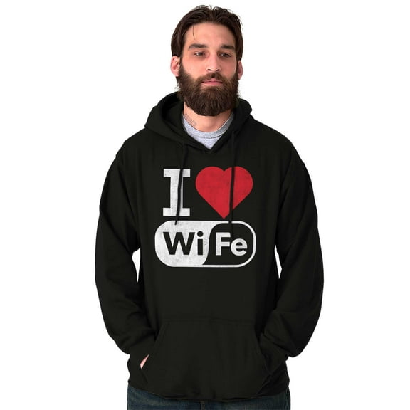 Love Wife Wi-Fi Funny Husband Married Hoodie Hooded Sweatshirt Men Brisco Brands S