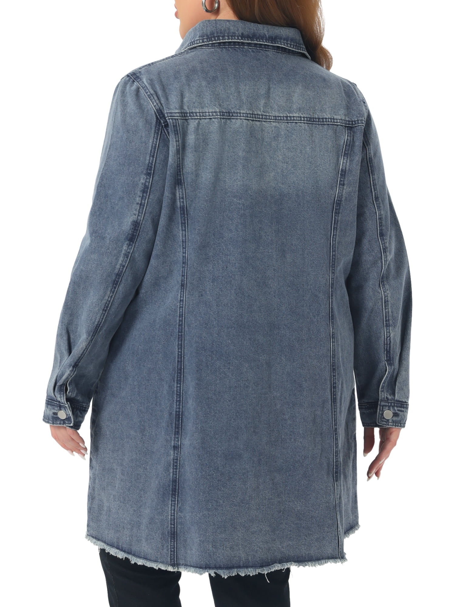 DARING DIVA Women's Plus Size Long Distressed Button Up Denim Jacket 4X Dusty Blue