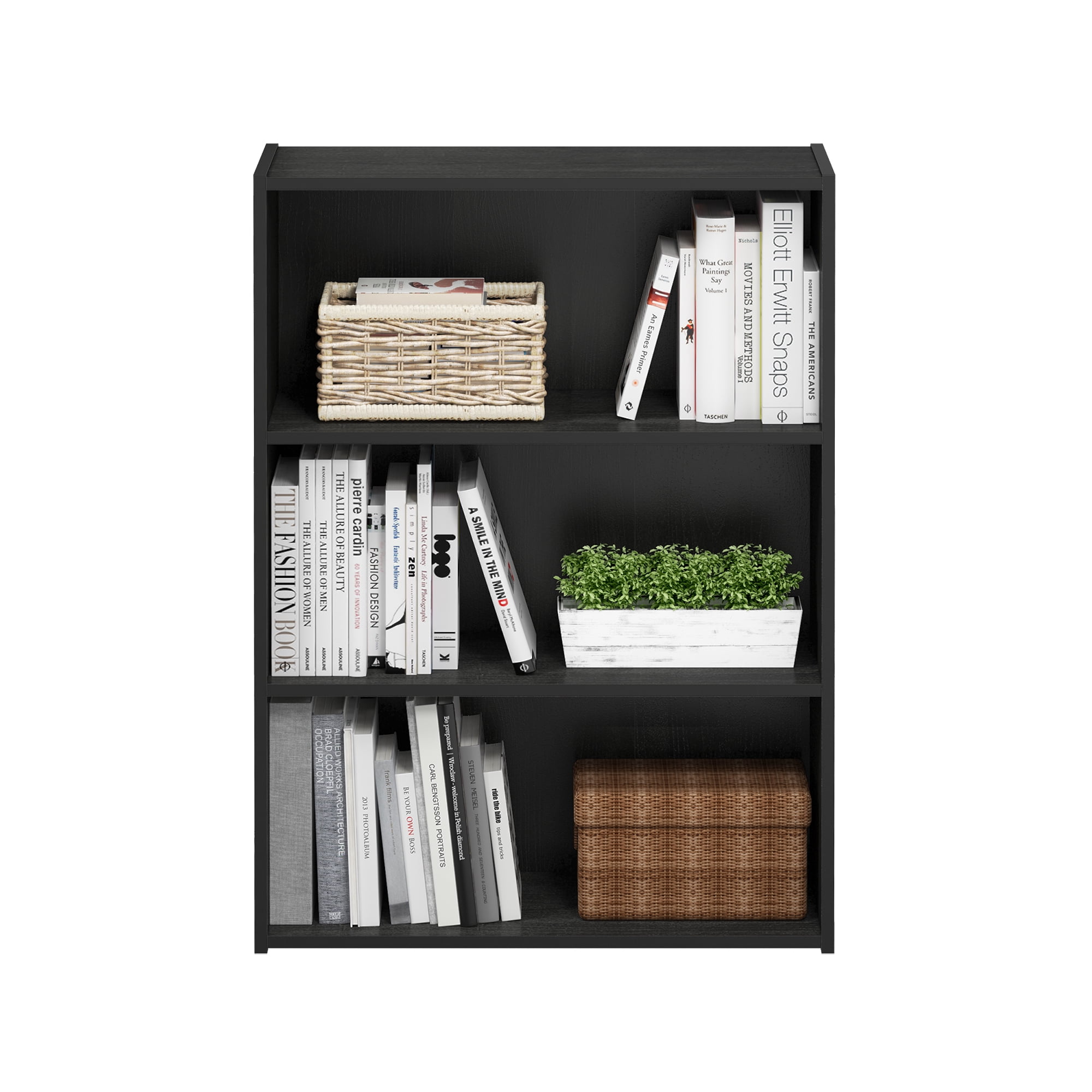 Furinno PASIR Book Shelf, 3-Tier Bookshelf, Storage Shelves Bookcase, 9.7 x 23.7 x 31.5, for Living Room, Bedroom, Home Office, Dark Americano
