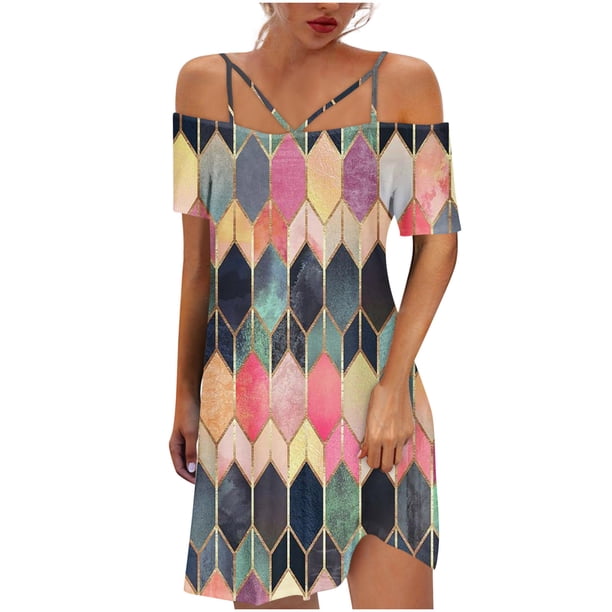 Vestidos Para Mujer Vestidos Con Hombros Descubiertos Vestido de Manga Corta Con Estampado Erógeno Informal de Moda Odeerbi ODB160807