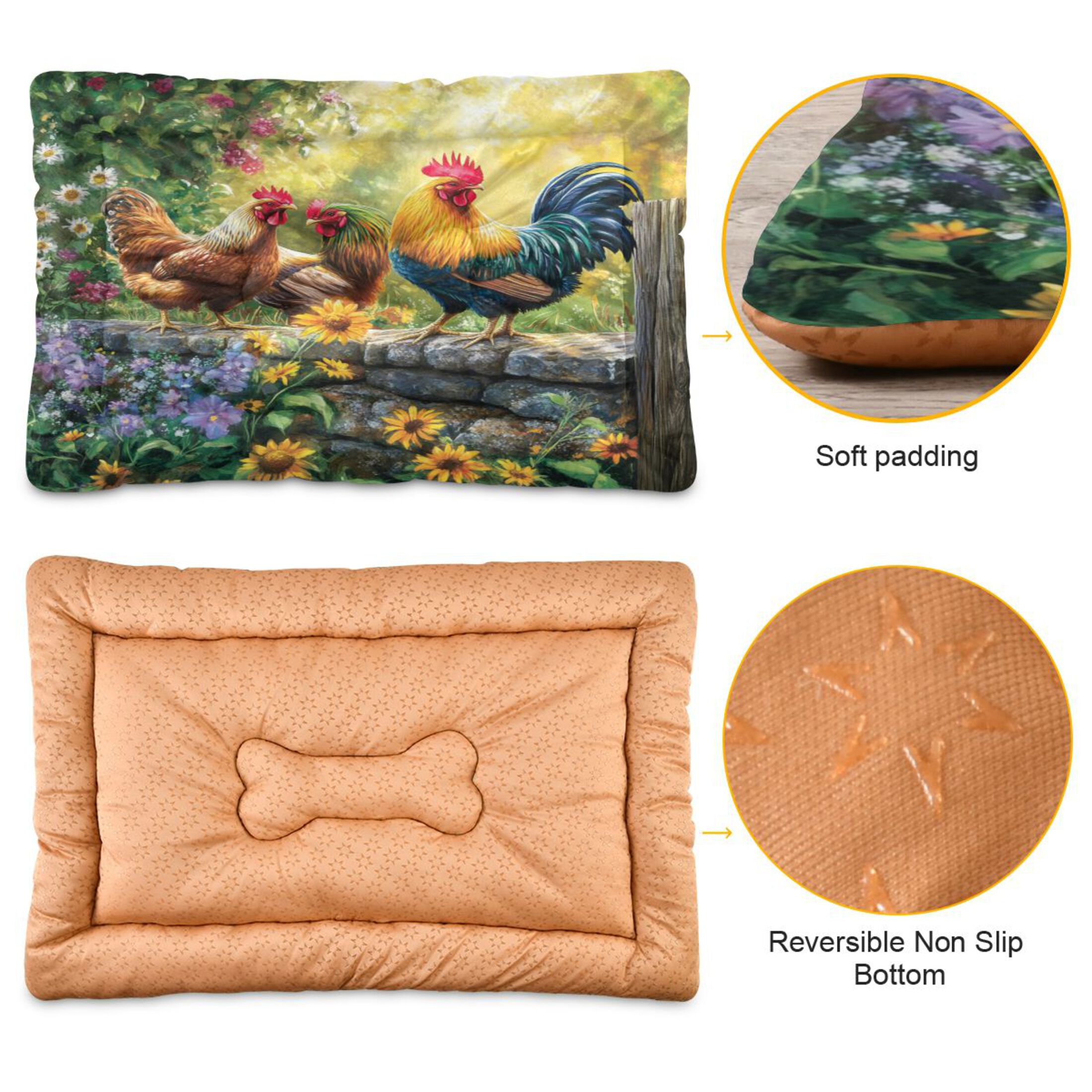Qxltty Beautiful Rooster Ped Pad Wear-resistant and Hard to Bite Through Sleeping Pad for Small Medium Large Dogs Winter Pet Bed 36×24in