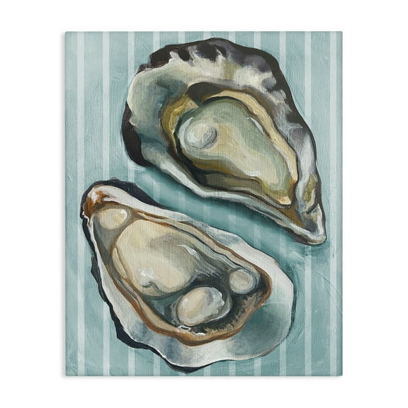 Stupell Industries Oysters on Blue Stripes Animals Painting Wrapped Canvas Art Print Wall Art, 16 x 20