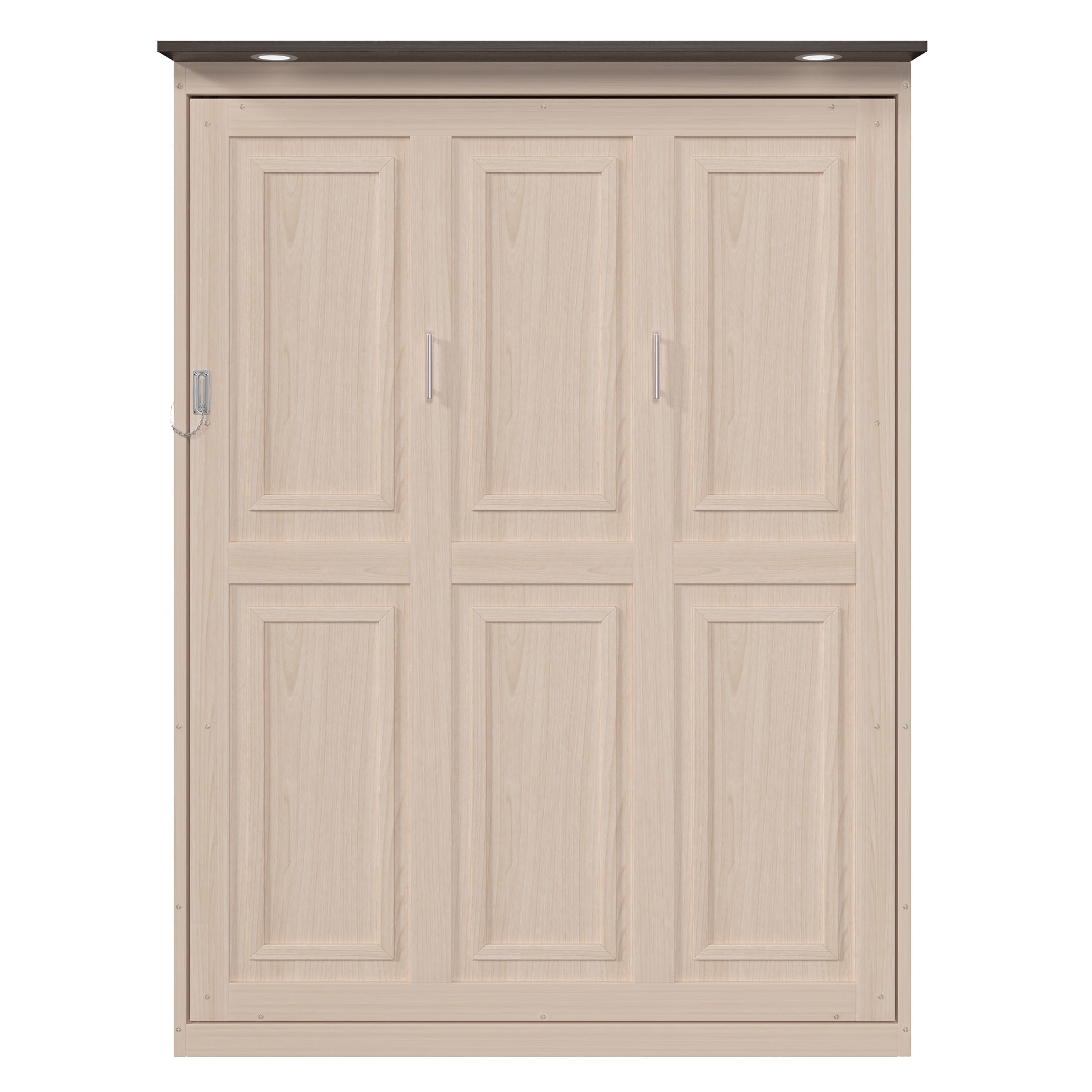Noble House Fenvale Queen Murphy Bed with Integrated LED Lights, Space-Saving Foldable Cabinet Bed, Beige