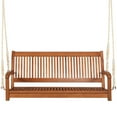 thumbnail image 2 of Gymax 2-Seat Patio Hanging Wooden Porch Swing Bench w/ Cushion & Hanging Ropes, 2 of 10