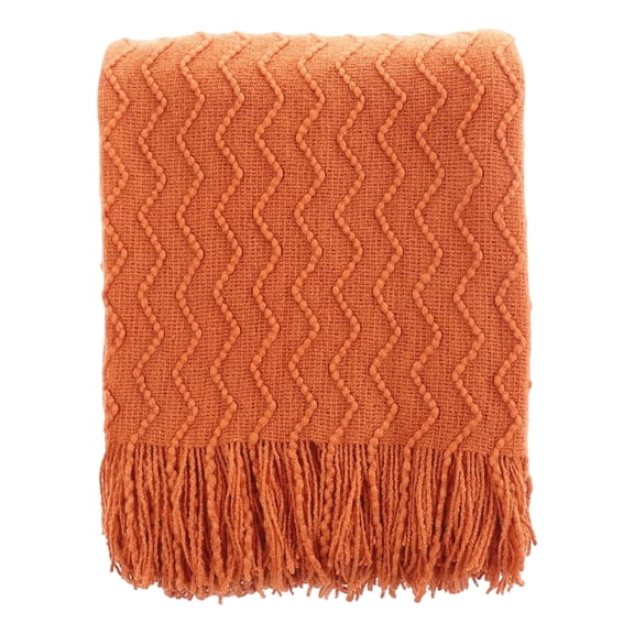Halloween Fall Decor Throw Blanket, Burnt Orange Cozy Knit Blanket for Sofa Bed Living Room, Seasonal Home Accent, 50x60 Inches, Orange
