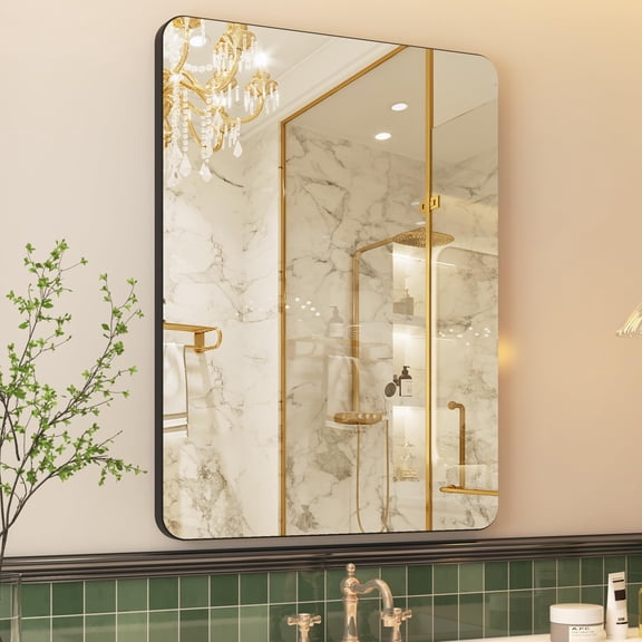 DNBSS Black Metal Framed Wall Mirror, 24x32" Rounded Rectangle Mirror