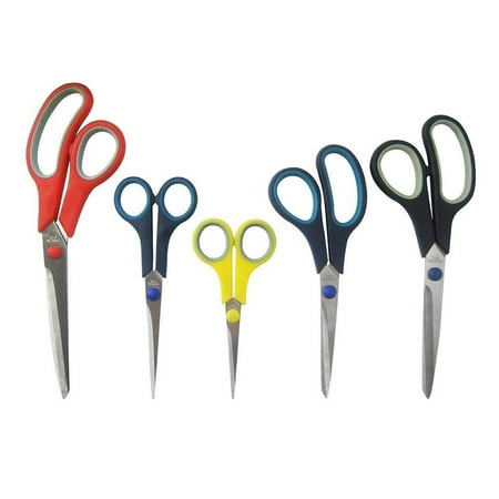 - Stainless Steel Multi-Purpose Scissors Set - 5 Pieces Comfort Grip Scissors, For Fabric, Leather, Canvas, Vinyl, Paper, Clothes, Shoes, Kitchen, Arts and Crafts, & School Supplies - By Katzco