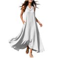 thumbnail image 2 of ClodeEU Women's V Neck Sleeveless Maxi Dress with Pockets,Casual Loose Flowy Summer Swing Dress White,Women's Plus XL, 2 of 9
