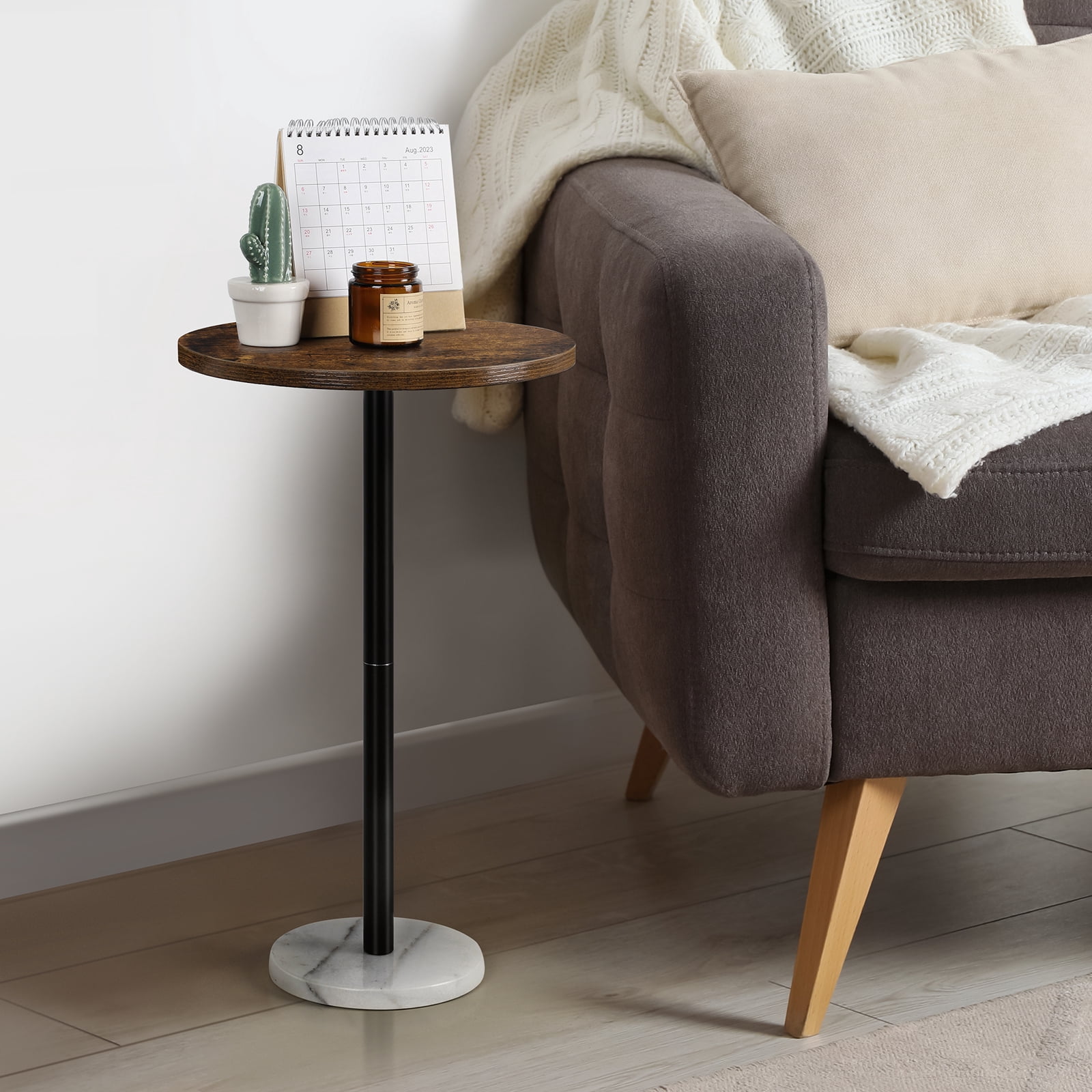 Oumilen Indoor Modern Marble Circle End Table, Brown