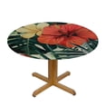 thumbnail image 3 of PIKWEEK Table Cloth Round Table Cover Hawaii Retro Tropical Hibiscus Flowers Leaves Green Plants Summer Decor White, 3 of 8
