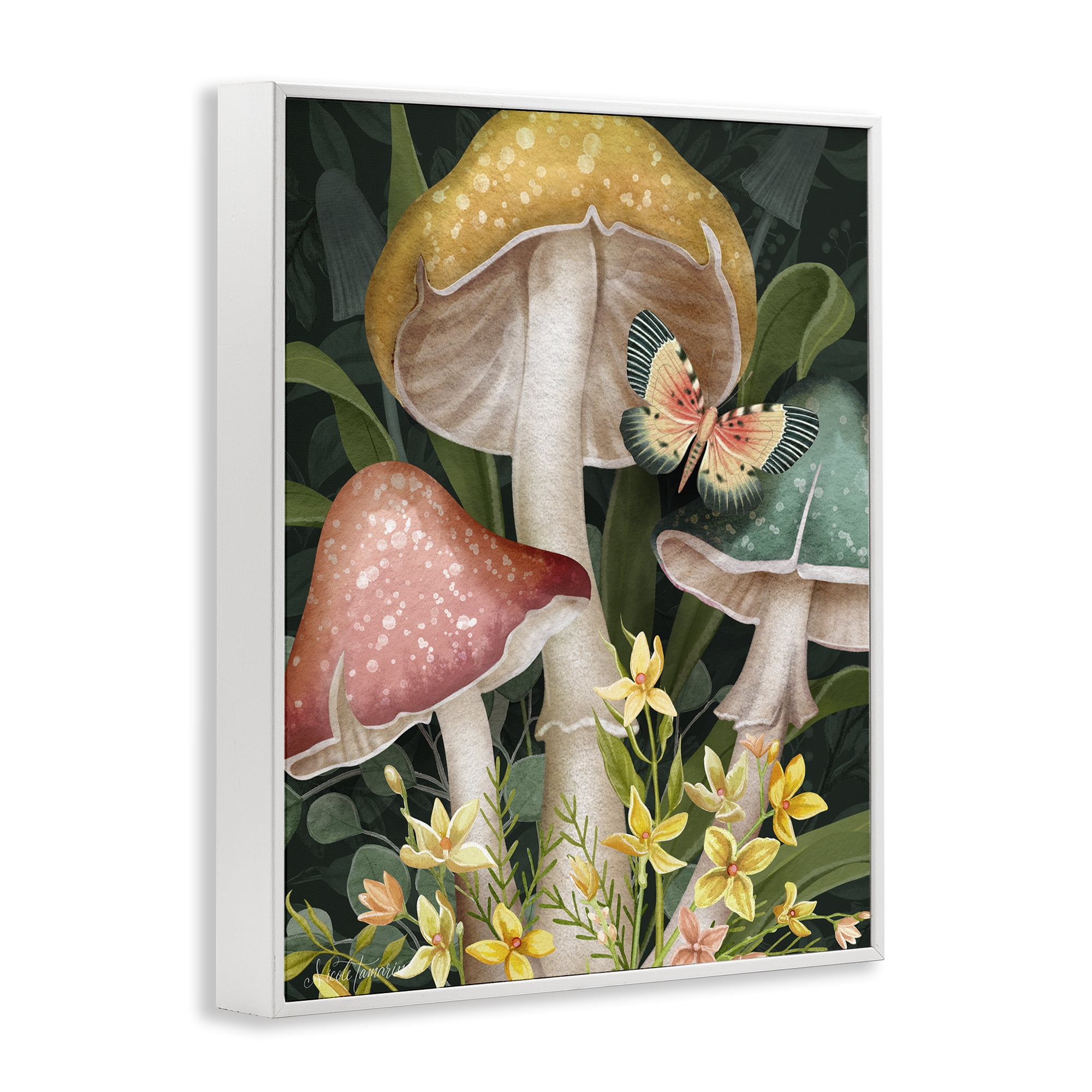 Stupell Industries Midnight Garden Mushrooms White Framed Giclee Art, design by Nicole Tamarin
