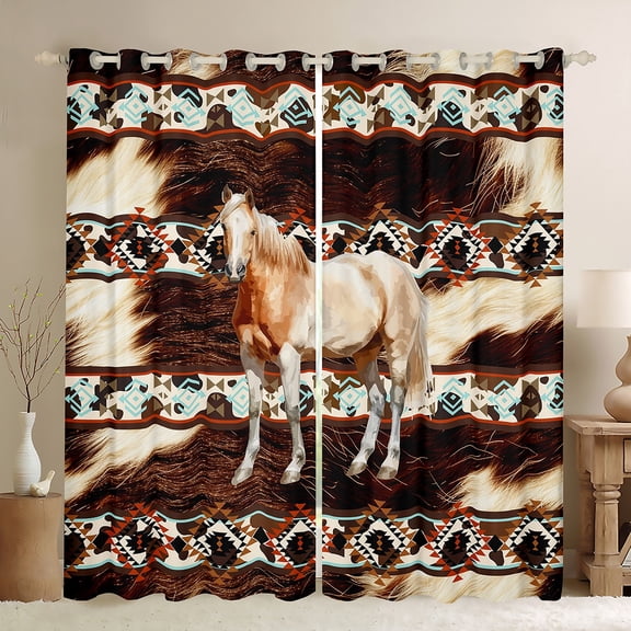 Castle Fairy Farmhouse Animal Horse Cow Print Curtains Pack of 2 (42x84 Each) for Teens Adults,Bohemian Western Aztec Curtains Blackout,Exotic Style Bedroom Curtains,Lightweight Room Decor