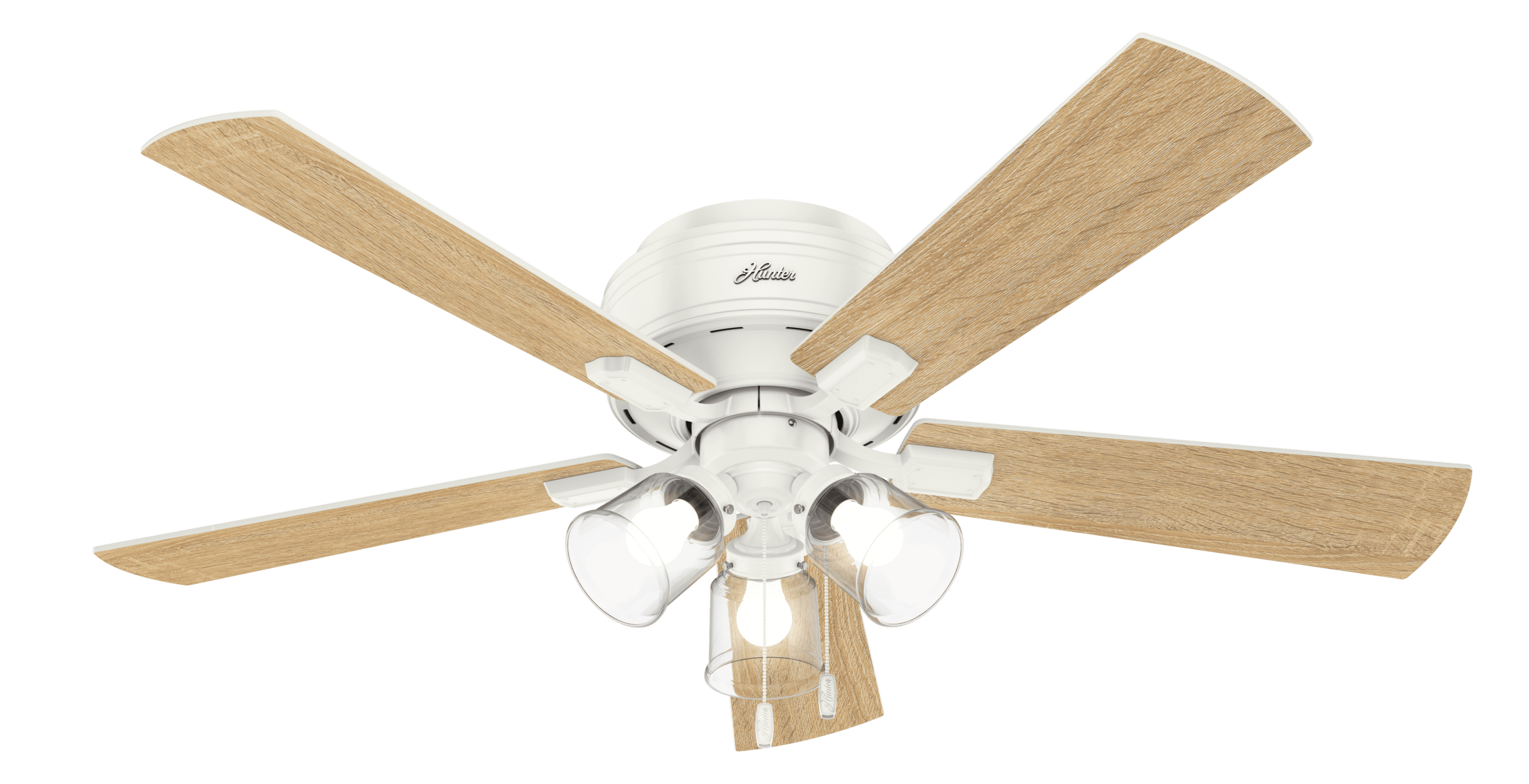 Hunter 52 Crestfield Fresh White Ceiling Fan With Light Kit And Pull Chain 5500