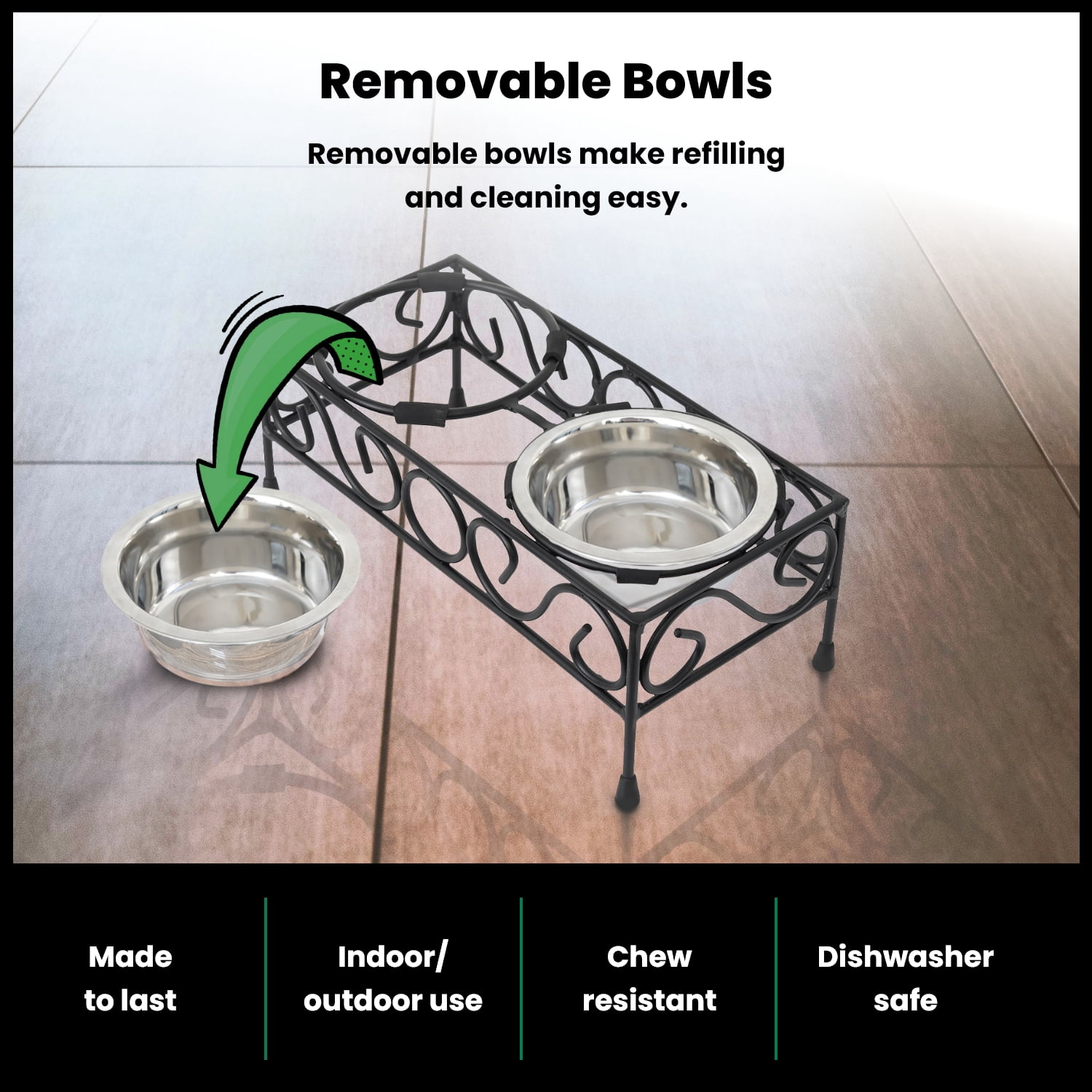 Iconic Pet Elevated wired pet double diner - Large- 64 Oz