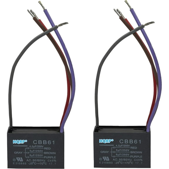 HQRP 2-Pack Ceiling Fan Capacitor CBB61 4.5uf 5uf 6uf 4-Wire