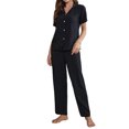 thumbnail image 3 of Mialoley Ensemble de Pyjama 3 Pcs pour Femmes, Chemise à Manches Courtes Classique + Pantalon + Soutien-Gorge Léger Tenue de Nuit, 3 of 9