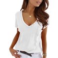 thumbnail image 4 of Camiseta Casual Con Cuello En V, Color Puro, Manga Corta, Algodón Suave, Camiseta Con Cuello En V Para Mujer, Amigable Con La Piel Para El Trabajo ANGGREK Blanco XL, 4 of 5