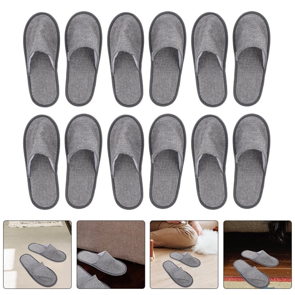 QIFULL 6Pairs Travelling Slipper Grey Cotton Linen for Men and Women Use