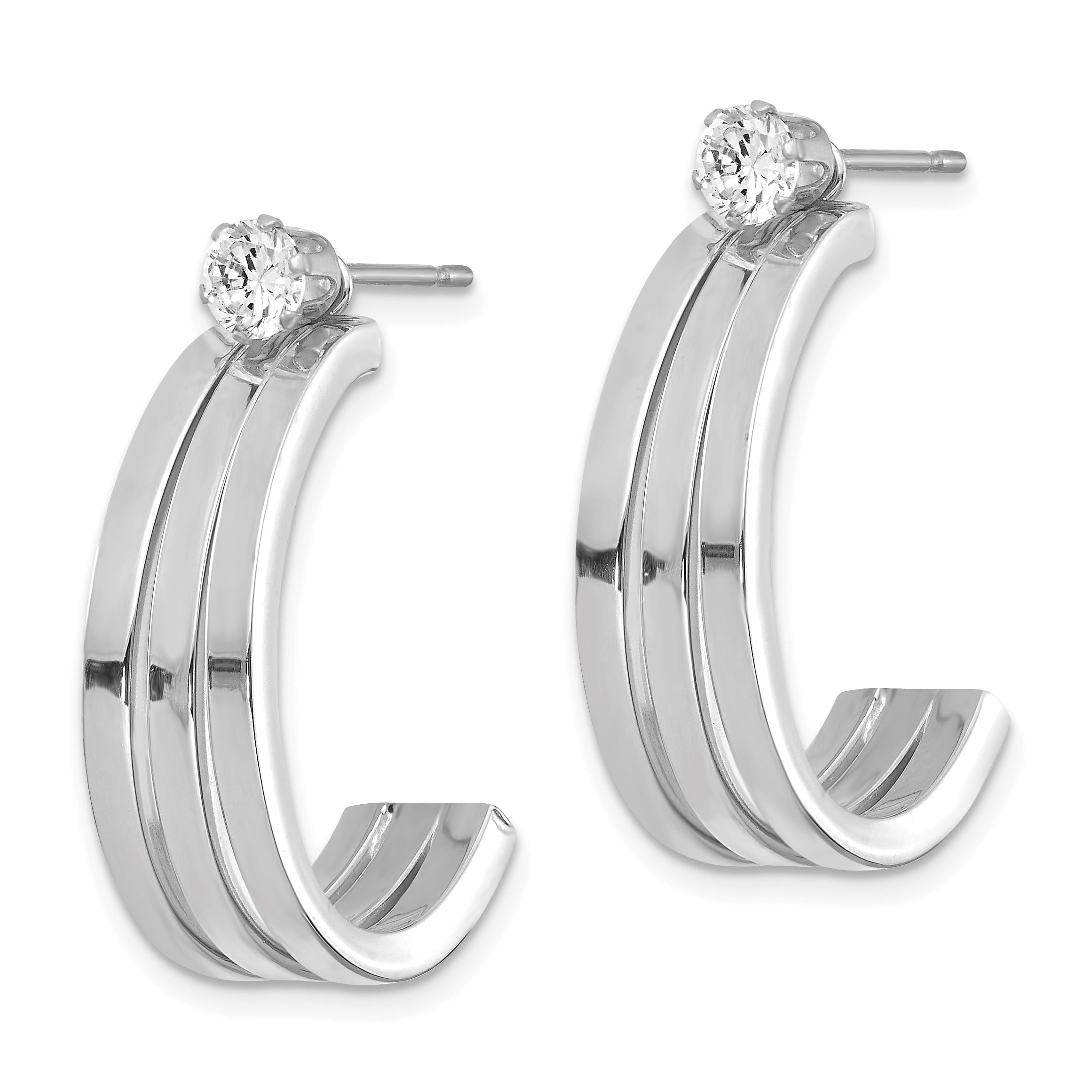 14k White Gold Polished J Hoop with 4mm CZ Stud Earring Jackets YE1488