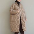 thumbnail image 4 of Women Long Baggy Winter Puffer Coats Collarless Cotton Padded Jacket Button Up Long Sleeve Quilted Outerwear Pockets, 4 of 6