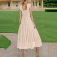 thumbnail image 5 of SMihono Women's Summer Midi Tulle Dress Sleeveless Smocked Square Neck Ruffle Flowy Party Wedding Guest Sundress Beige XL, 5 of 9
