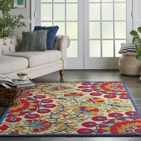 Nourison Aloha Indoor/Outdoor Red/Multi 5'3" x 7'5" Area Rug, (5x7)