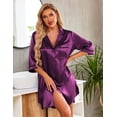 thumbnail image 5 of EKOUAER Women's Satin Nightshirt Button Down Nightgown 3/4 Sleeve Sleeptshirt with Pockets V Neck Boyfriend Sleepwear, 5 of 6