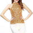 thumbnail image 4 of Women's Sequin Halter Tank Top Summer Luxurious Mock Neck Sleeveless Blouses Slim Fit Fashion Going Out Clothes Gold, 4 of 7