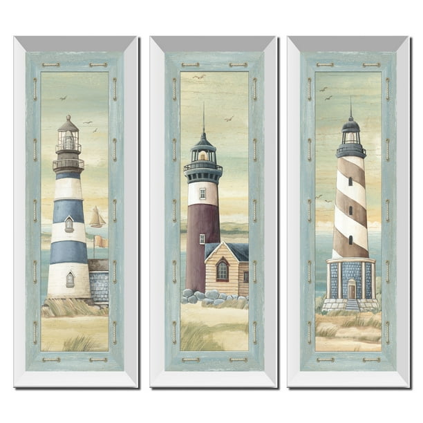 Set of 3 Lighthouse Art Prints Beach Country Coastal DécorThree 6x18