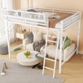 thumbnail image 3 of Mirightone Full Size Loft Bed with Storage, Metal Loft Beds with Upper Shelf, High Loft Bed Frame with Ladder, Lofted Full Bed for&nbsp;Teens, White Loft Bed, 3 of 7