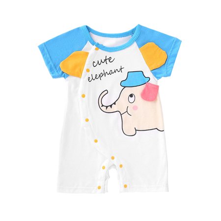 

WIBACKER 0-24M Baby Girls Boys 3D Cotton Summer Cartoon Short Sleeve Romper-Blue Elephant