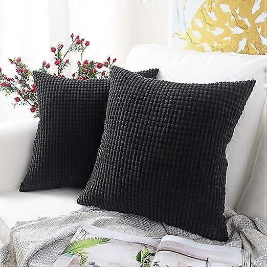 Paquete de 2 fundas de cojín cuadradas decorativas de pana suave para sofá cama de 45,7 x 45,7 cm (gránulos negros)